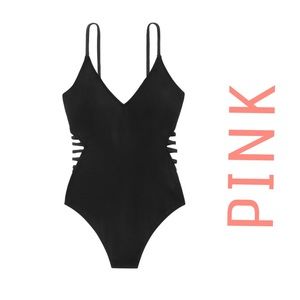 PINK Black One Piece Strappy Sides NWTs